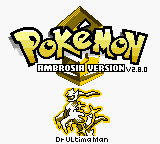 Title screen: the Pokémon logo over “Ambrosia Version v2.8.0”, with Arceus below it