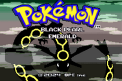 The title screen for Pokémon Black Pearl Emerald, with three dark Pokémon silhouettes ringed in yellow and a 2024 BPE Inc. copyright line