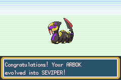 An Arbok evolving into Seviper