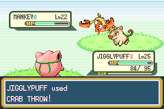 Jigglypuff using Crab Throw against Mankey