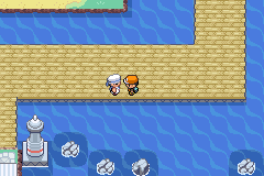 Surfing a water route past a lighthouse