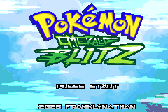 The title screen: the Pokémon Emerald Blitz logo over a blue sky, with a 2026 franklynathan credit line below the Press Start prompt