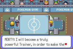 A gym battle against Morty in a double-battle arena
