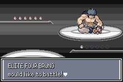 Elite Four Bruno challenging the player