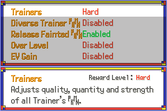 The trainer difficulty options menu