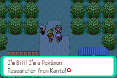 A man in a forest clearing introducing himself as a researcher from Kanto