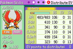 A stats screen for Ho-Oh, typed Fire and Fairy
