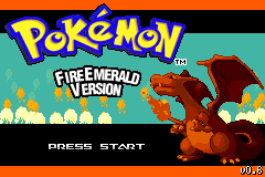 Title screen: FireEmerald Version, with Charizard, marked v0.6