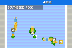 A map screen of small islands with the label Southside Rock