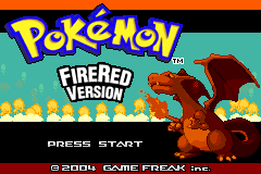The FireRed title screen with Charizard, reading Press Start