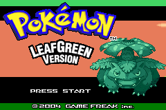 The LeafGreen title screen with Venusaur, from the same save