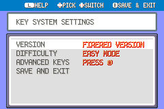 The Key System Settings menu, showing Version and Difficulty options