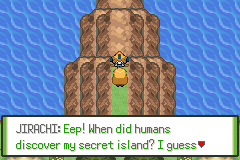 Jirachi speaking to the player on its secret island