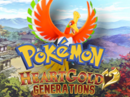The title screen: Ho-Oh in flight over a Johto valley, with the Pokémon HeartGold Generations logo