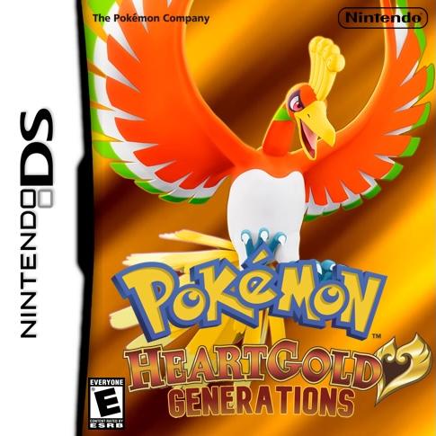 Box art for Pokémon HeartGold Generations: Ho-Oh in flight above the logo on a Nintendo DS case