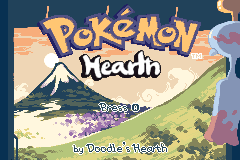 Title screen: the Pokémon Hearth logo over a snow-capped mountain and a purple wisteria hillside