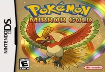 Box art for Pokémon Mirror Gold, showing Ho-Oh in flight above a rainbow on a Nintendo DS case