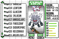 The Pokédex, scrolled to Annihilape, showing 423 owned