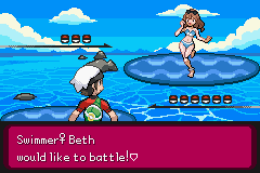 A swimmer challenging the player from a float on open water