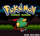 The title screen: the Pokémon Peridot Version logo over a small green bird Pokémon standing in grass