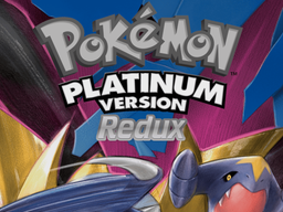 The game's title screen: a Platinum Redux logo over dark artwork, with Giratina behind it and a blue dragon Pokémon in the corner.