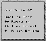 A signpost listing Old Route 47, Cycling Peak, Route 34, Ilex Forest and Rijoh Bridge
