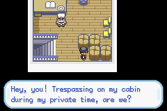 A man in a cabin: 'Hey, you! Trespassing on my cabin during my private time, are we?'