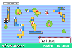 The Sevii Islands map in the Pokémon Navigator