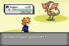 An Alpha Flygon appearing in battle