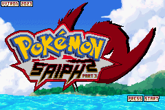 The title screen: the Pokémon Saiph 2 Part 3 logo over a red dragon-like Pokémon against a blue sky and water