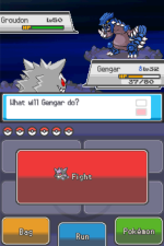 Battle menu: 'What will Gengar do?' facing an opposing Groudon