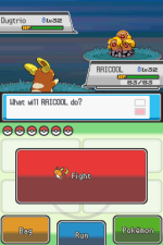 Battle menu: 'What will Raticate do?' facing an opposing Dugtrio