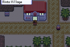 Walking through Rinto Village, a new town, past the Pokémon Center