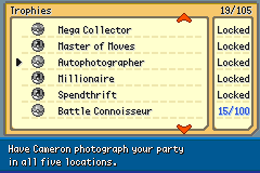 The trophies screen, 19 of 105 unlocked