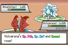 A battle between Volcarona and Ninetales