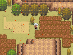 The player walking a dirt path between fields of orange-topped and green-topped crops